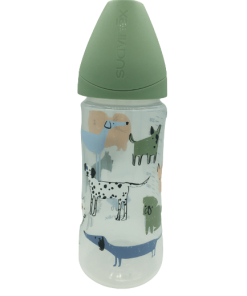 Suavinex Biberon A Col Large Avec Tétine Bouillie +4m Chiens Vert 360 ml